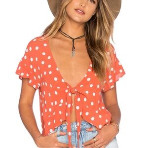 Revolve Tularosa Polka Dot Tie Front Winnie Blouse Small